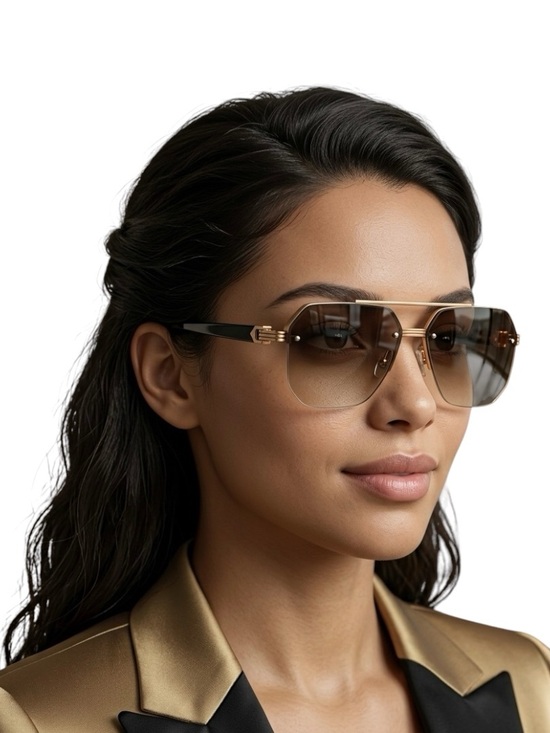 Accessories - Women’s Oversized Aviator Sunglasses Gold Geometric Frame Brown Gradient Lens